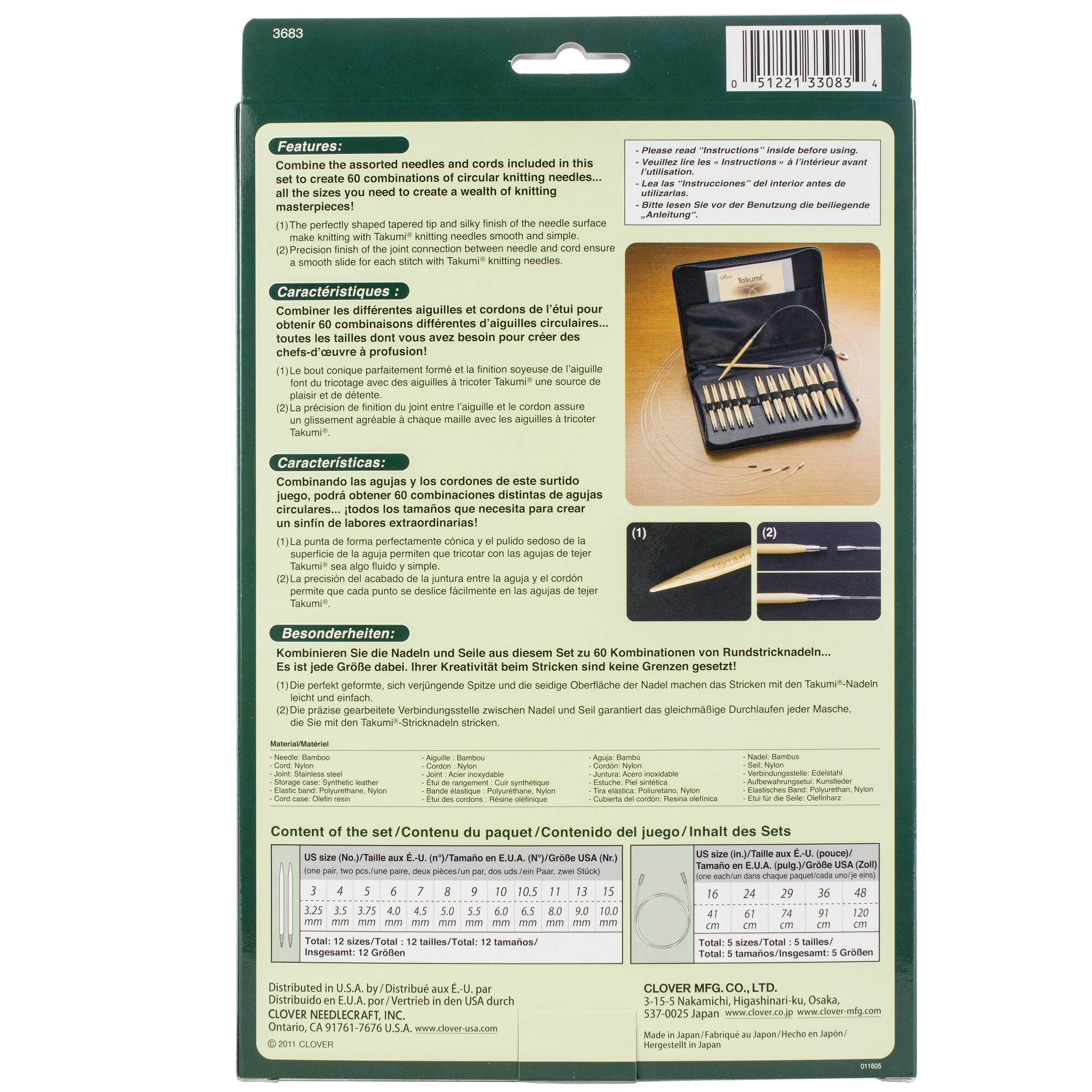 Clover Takumi® Bamboo Interchangeable Circular Knitting Needle Set